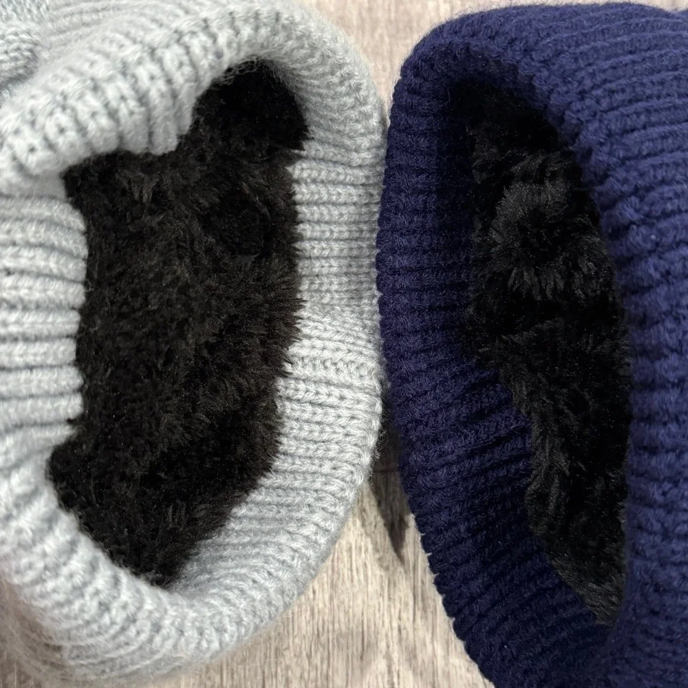 Brand New With Tags! 2 Cable Knit Youth Hats With Pom Pom Navy and‎ Grey